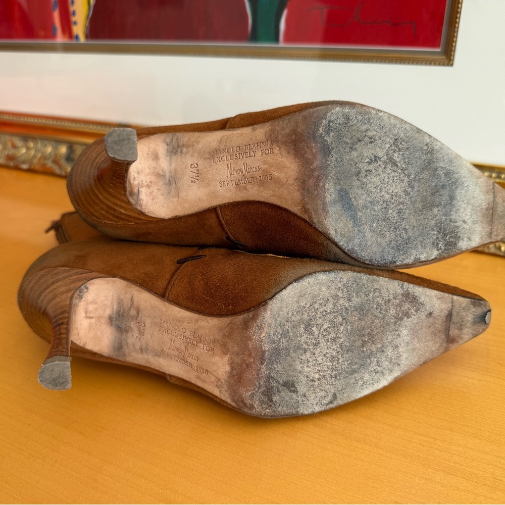 Manolo Blahnik Brown Suede Heeled Boots - Picture 6 of 6